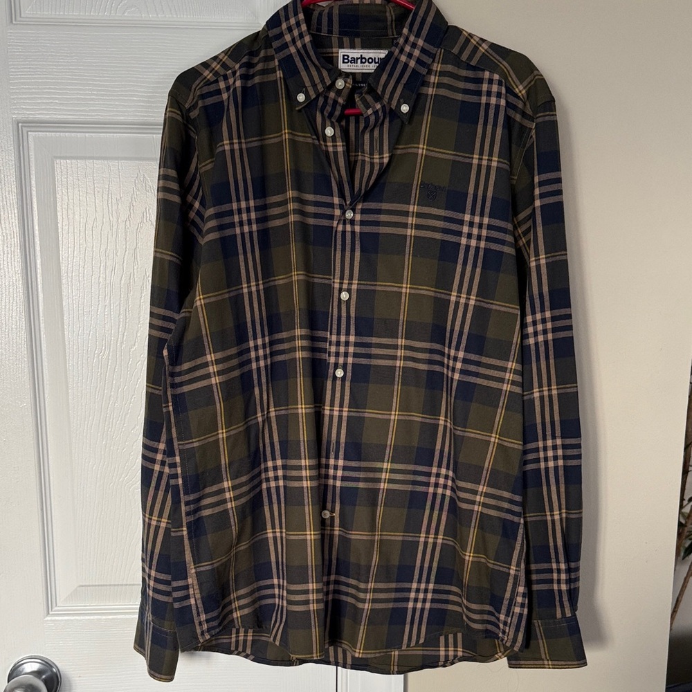 Barbour Men's Casual Plaid Shirt - Olive and Navy